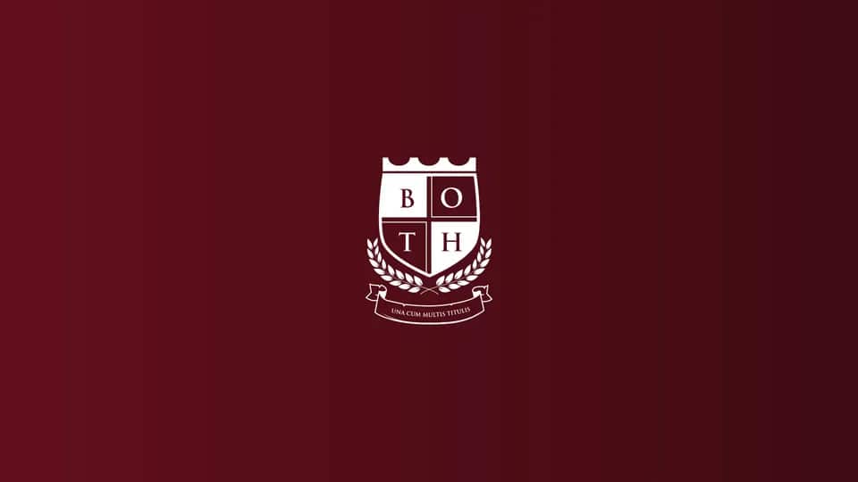 Both Plus crest on a burgundy field