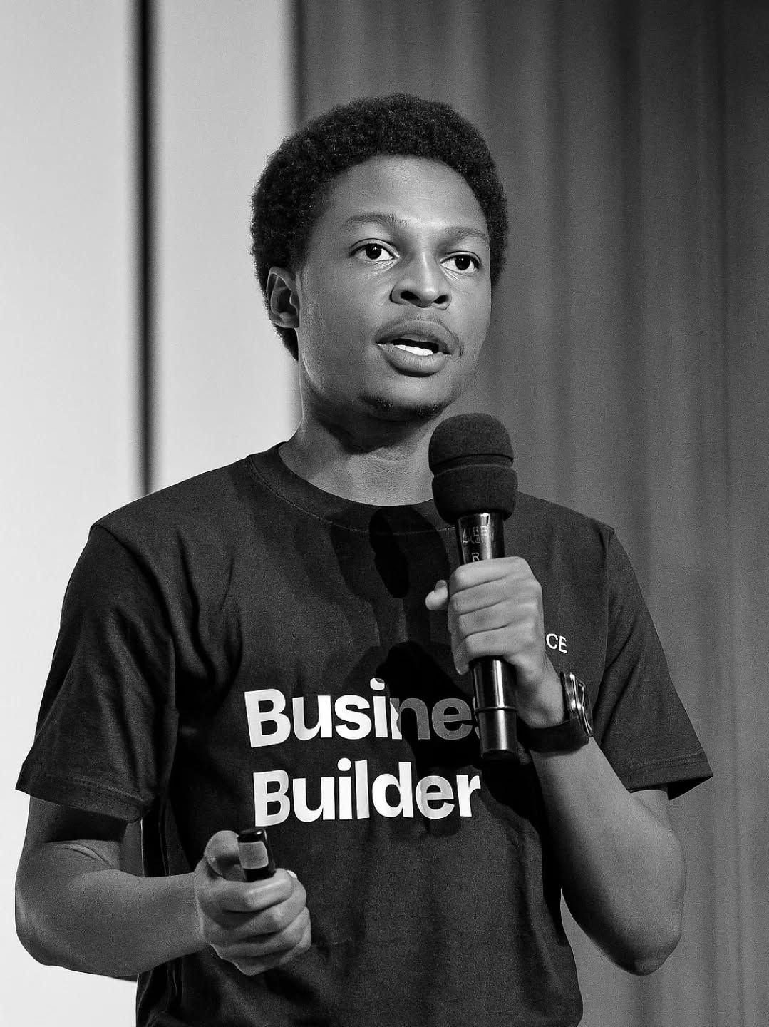 Founder speaking with mic