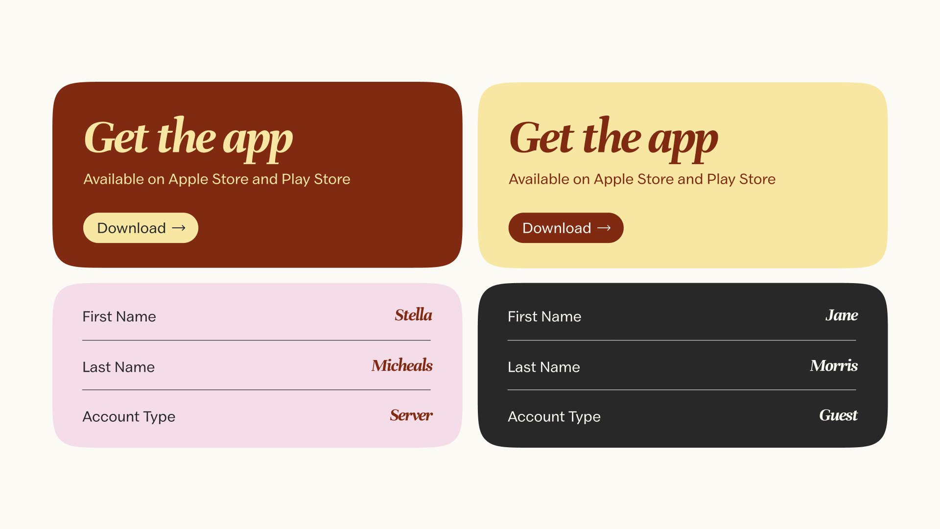 Colour and type applied to app interface cards
